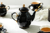 Black and Gold Scallop 40oz Fine Porcelain Teapot