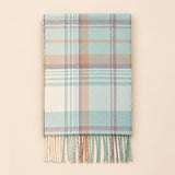 Classic Plaid Winter Scarf with Fringes: ADB761- BLUE / One Size