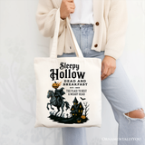 Headless Horseman Sleepy Hollow Halloween Canvas Tote Bag, Dead and Breakfast Retro Gift: Beige