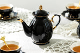 Black and Gold Scallop 40oz Fine Porcelain Teapot