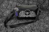 Black Memento Mori Embroidered Small Crossbody Bag – Handmade, Vegan Leather, Silver Hardware