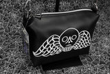 Black Memento Mori Embroidered Small Crossbody Bag – Handmade, Vegan Leather, Silver Hardware