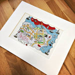 Boston MA Illustrated Map 8x10 Matted Art Print