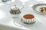 Black Josephine Stripes and Dots Fine Porcelain Tea For One