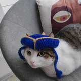 Blue Tricorn cat hat Pirate cat costume Catlover gift: Blue and Gold