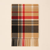 Classic Plaid Winter Scarf with Fringes: ATW19002- PINK / One Size