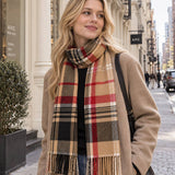 Classic Plaid Winter Scarf with Fringes: ATW19002- PINK / One Size