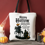 Headless Horseman Sleepy Hollow Halloween Canvas Tote Bag, Dead and Breakfast Retro Gift: Beige