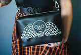 Black Memento Mori Embroidered Small Crossbody Bag – Handmade, Vegan Leather, Silver Hardware