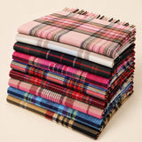 Classic Plaid Winter Scarf with Fringes: ADB761- BLUE / One Size