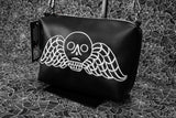 Black Memento Mori Embroidered Small Crossbody Bag – Handmade, Vegan Leather, Silver Hardware