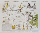 Historic Rides of Paul Revere, William Dawes, and Dr. Prescott - Vintage Map