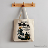 Headless Horseman Sleepy Hollow Halloween Canvas Tote Bag, Dead and Breakfast Retro Gift: Beige