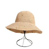 Simple Colorful Dots Raffia Straw Bucket Hat DP25E412: Khaki