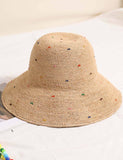 Simple Colorful Dots Raffia Straw Bucket Hat DP25E412: Khaki