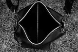 Black Memento Mori Embroidered Small Crossbody Bag – Handmade, Vegan Leather, Silver Hardware