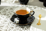 Black Gold Scallop 7oz Fine Porcelain Tea Cup and Saucer