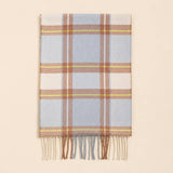 Classic Plaid Winter Scarf with Fringes: ADB761- BLUE / One Size