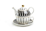 Black Josephine Stripes and Dots Fine Porcelain Tea For One